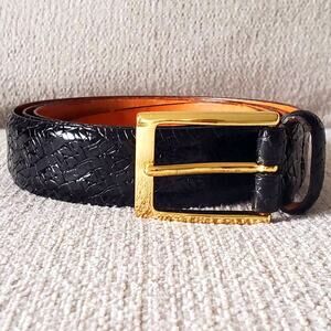 Martin Dingman Black Calfskin Grain Leather Brass Buckle Belt 44/110 Hand Made